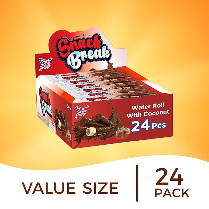 Snack Break Hazelnut Wafer Rolls, Rolled Wafer Cookies, Cocoa Coated Delicious Snack, Individually Wrapped, Crunchy Sticks for On-the-Go, Coffee, Tea, 24 Count (Pack of 3)