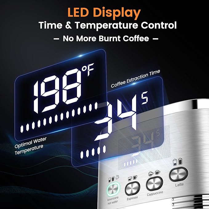 Espresso Machine 20 Bar Temperature Control LED Display Expresso Machine for Home with Automatic Milk Frother for Cappuccino Latte