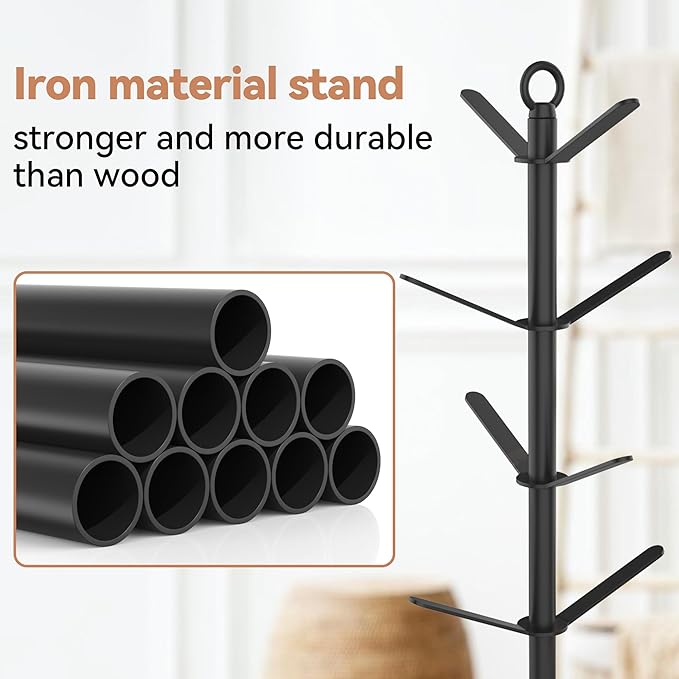 simesove Coffee Mug Holder, Non-Slip Cup Tree with 8 Hooks, Wood Stand Organizer for Counter, Bar and Kitchen Home Decor (Black)