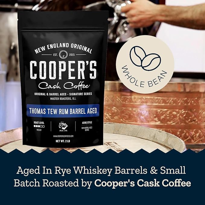 Rum Barrel Aged Coffee, Single-Origin Rwandan Beans Aged in Rum Barrels, Medium Roast Whole Bean, 2 lb