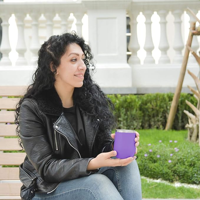 MEWAY Stemless 12oz Wine Tumbler Glasses with Lid -Insulated Double Wall Vacuum Stainless Steel Travel Tumbler with Straw,for Woman Under 10 dollars (Purple,1)