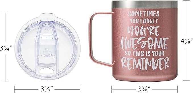 SUNWILL Insulated Coffee Mug with Lid, Birthday Gifts for Women, Stainless Steel Coffee Cup, Inspirational Sometimes You Forget You're Awesome Gifts for Mom, Best Friend, Her- 14oz Rose Gold