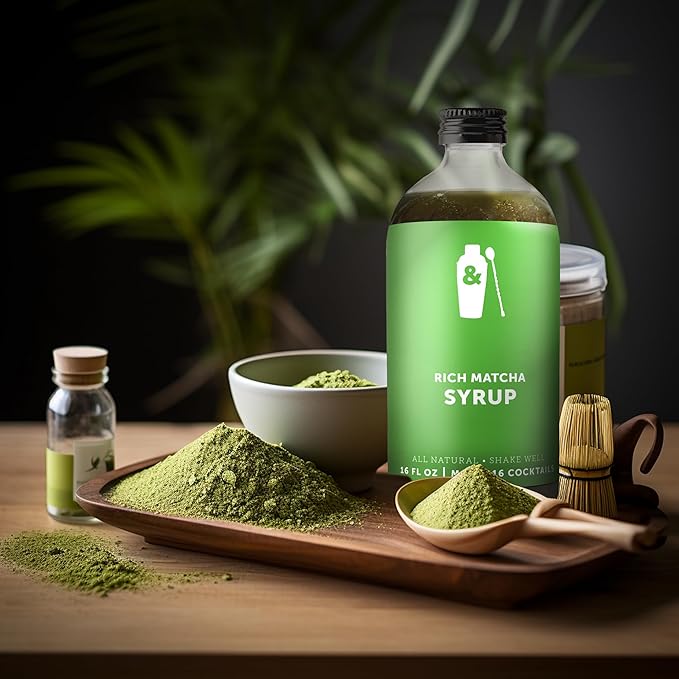 Shaker & Spoon Matcha Cocktail Syrup, 16oz Matcha Green Tea Powder Flavored Syrups for Drinks, Coffee Syrup, Matcha Tea, Matcha Lattes, Vegan Cocktail Mixers, Mocktails, Non Alcoholic Drinks