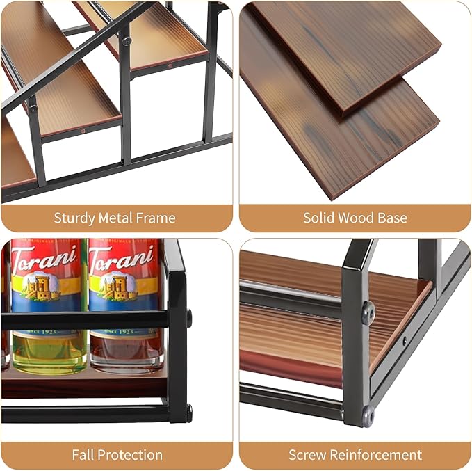 Coffee Syrup Organizer Rack, 4-Tier 16 Syrup Bottles Holder Stand for Freestanding Shelves for Coffee Bar Station,Kitchen, Syrup Wine Dressing Cocktail