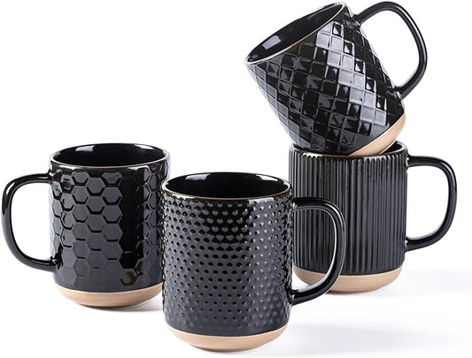 GBHOME Large Coffee Mugs Set of 4, 16oz Handmade Stoneware Coffee Mugs Set with Large Handle for Cappuccino/Latte/Tea/Hot Cocoa, Dishwasher & Microwave Safe, Black