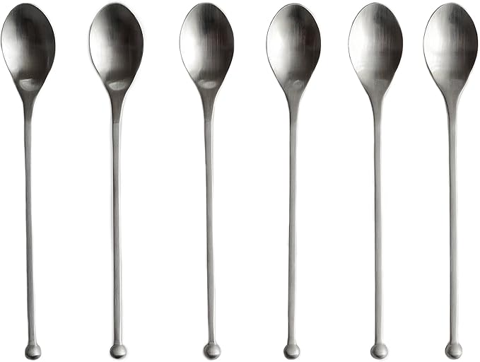 Knork 8-Inch Long Handle Matte Iced Tea Spoon, Stainless Steel Cocktail Stirring Spoons (6 Piece Set), gloss, 151