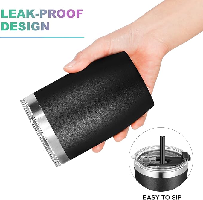 VEGOND Stainless Steel 12 oz Tumblers bulk Vacuum Insulated Double Wall Travel Tumbler with Lid and Straw Reusable Tumbler,Black 12 pack