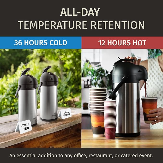 101oz Coffee Carafe Dispenser with Pump & Drip Tray Bundle - 12 Hours Airpot Coffee Dispenser for Parties - Insulated Stainless Steel Coffee Urn -Hot Cocoa Dispenser with Pump - Hot Cocoa Bar