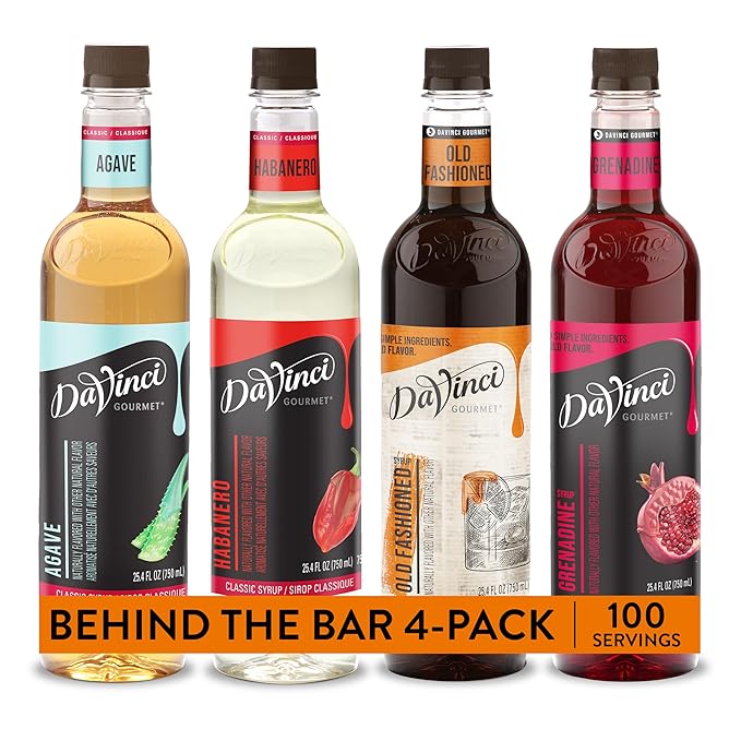 DaVinci Gourmet Classic Cocktail Mixer Bundle - Habanero, Agave, Old Fashioned, Grenadine - 25.4 Fl Oz (Pack of 4)