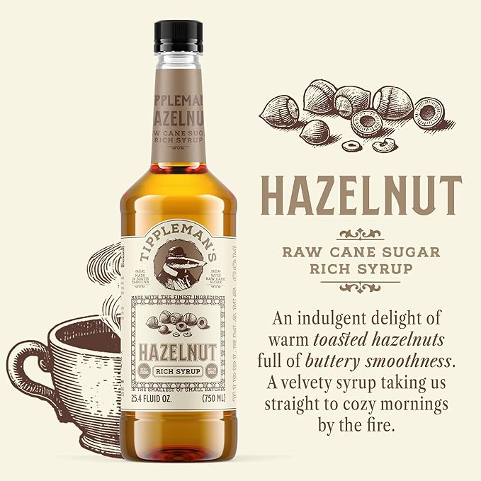 Tippleman's Hazelnut Coffee Syrup - Rich Flavor for Hot or Iced Drinks, Latte, Tea, Espresso, Cappuccino, Cocktails, & Baking - 25.4 Fl Oz