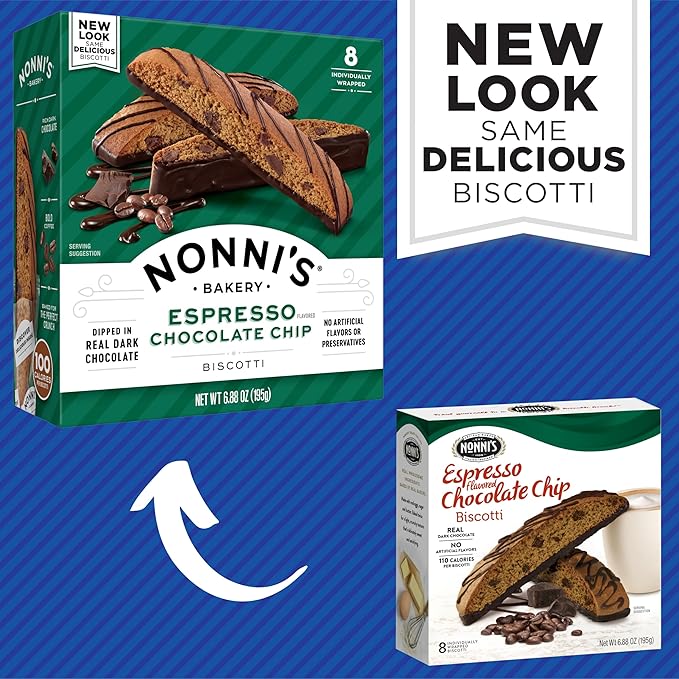 Nonni's Espresso Chocolate Chip Biscotti Cookies - Espresso Chocolate Chip Cookies - Biscotti Italian Cookies w/Dark Chocolate - Italian Biscotti Individually Wrapped Cookies - Kosher - 6.88 oz