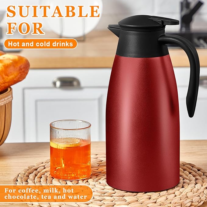 Norme 2 Pcs Thermal Coffee Carafe Insulated Stainless Steel Coffee Carafe for Hot Liquid Vacuum Thermal Pot Creamer Pitcher Dispenser with Brushes Keeping Hot Water Milk(Wine Red)