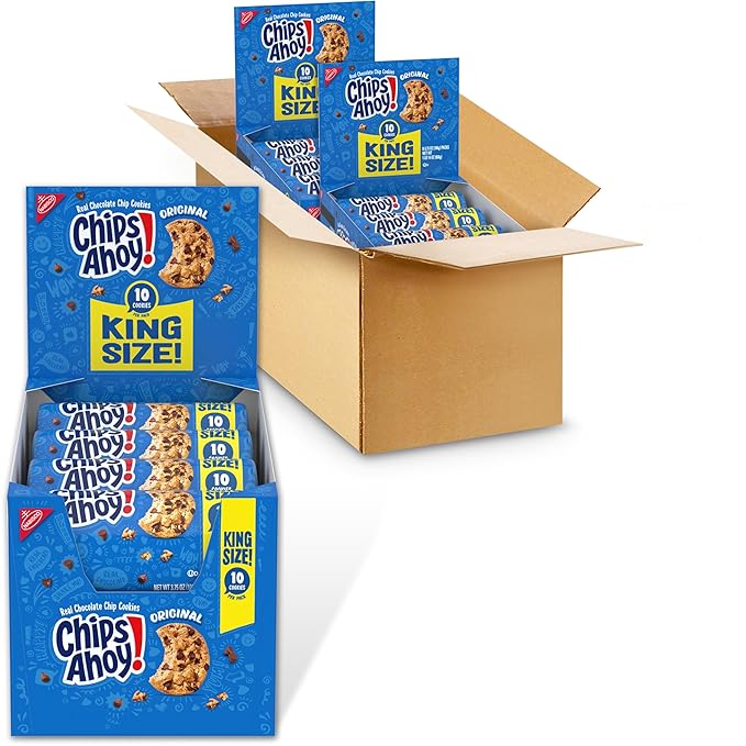 CHIPS AHOY! Original Chocolate Chip Cookies, 16 King Size Snack Packs (10 Cookies Per Pack, 2 Boxes)