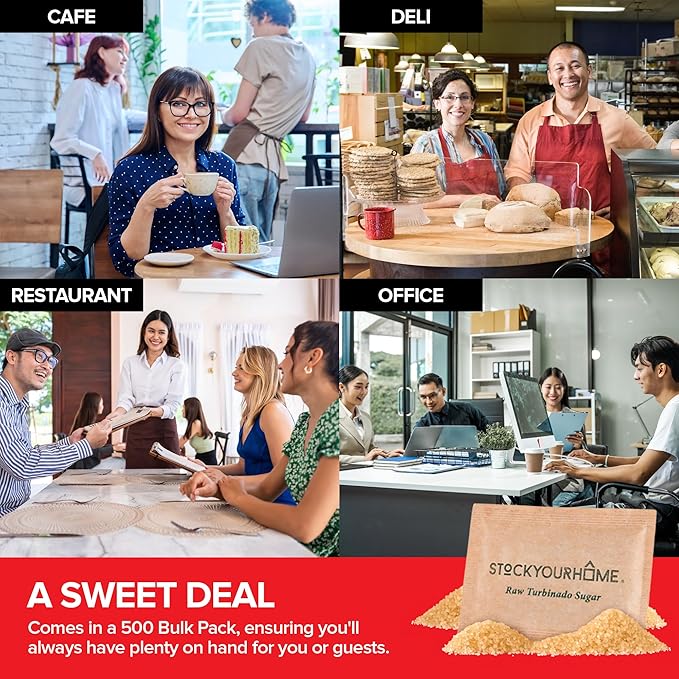 Bulk Sugar Packets, 500 Count - Individual Servings of Turbinado Sugar Packets for Coffee & Tea, Granulated Brown Raw Sugar Packs Great for Restaurants, Coffee Shops, Offices, and More