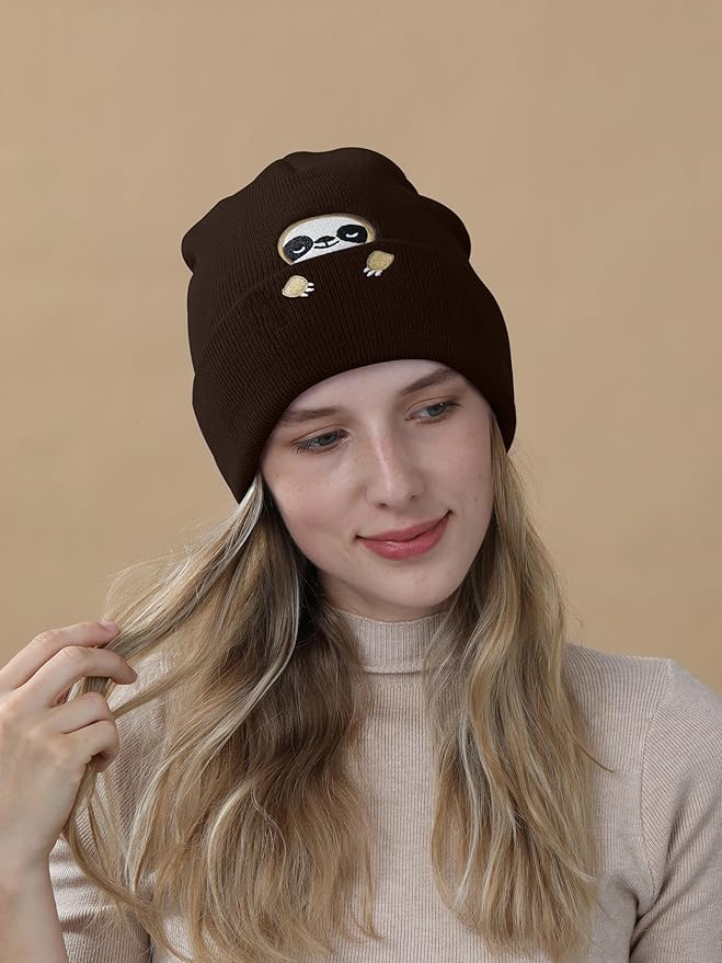 Sloth Gifts Hat Beanie for Women Men Coffee Lover Animal Funny Sloth Themed Accessories Related Decor Stuff