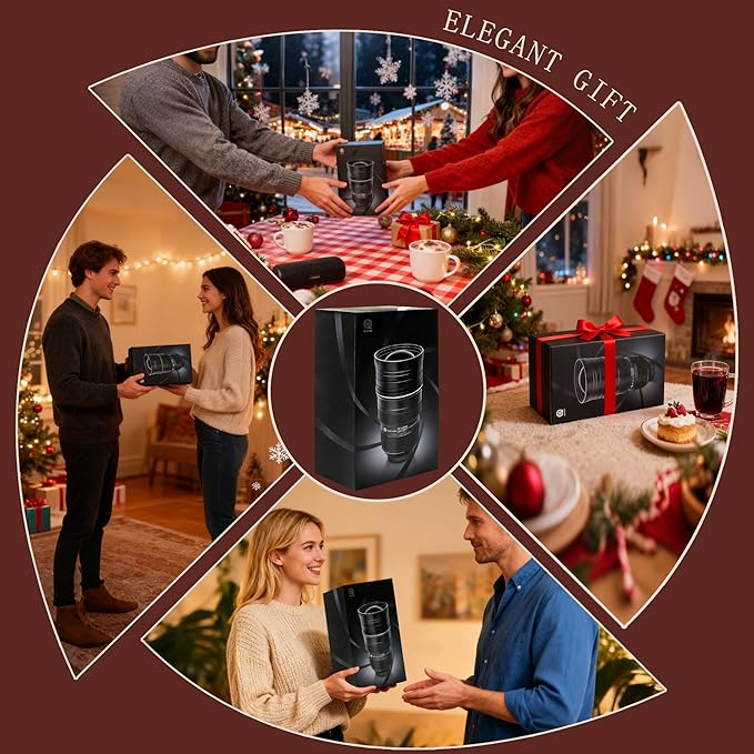 Camera Lens Coffee Mug (420ml/14oz) - Stainless Steel Travel Mug Set with 2 Leak-Proof Lids, Steel Straw, Cleaning Brush & Carrier Strap - Novelty Gift for Photographers & Travelers