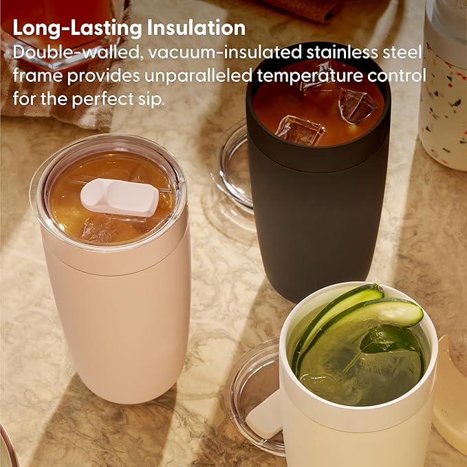 W&P Porter Insulated Tumbler 20 oz | No Metallic Aftertaste Ceramic Coated for Water, Coffee, & Tea | Wide Mouth Vacuum Insulated | Dishwasher Safe, Cream