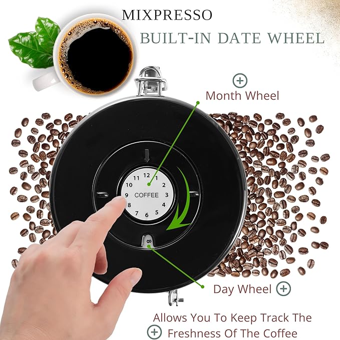 Mixpresso 16 Oz Red Coffee Canister, Stainless Steel Airtight Coffee Container, Air tight Jar Tea Storage with Date Tracker, Vacuum Sealed Espresso Airtight Canister, Sugar Container for Home