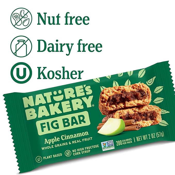 Nature's Bakery Whole Wheat Fig Bars, Apple Cinnamon, Real Fruit, Vegan, Non-GMO, Snack Bar, 1 Box With 12 Twin Packs (12 Twin Packs)