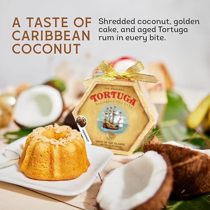 TORTUGA Caribbean Coconut Rum Cake - 16 oz Rum Cake - The Perfect Premium Gourmet Gift for Gift Baskets, Parties, Holidays, and Birthdays