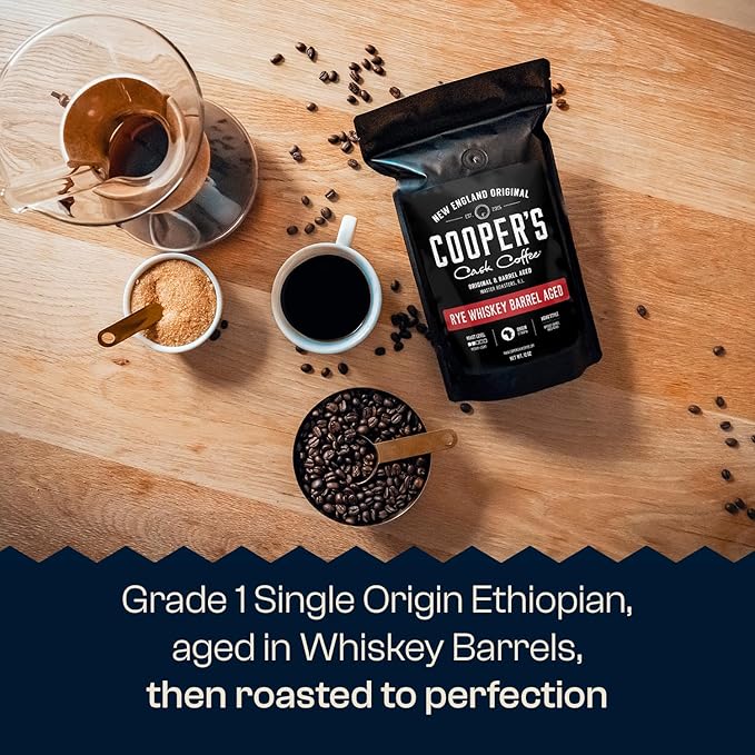 Rye Whiskey Barrel Aged Coffee, Single Origin Ethiopian Coffee Raw Beans Aged in Rye Whiskey Casks, Freshly Roasted, Battle Cry Whiskey, 5lb Bags, Whole Beans
