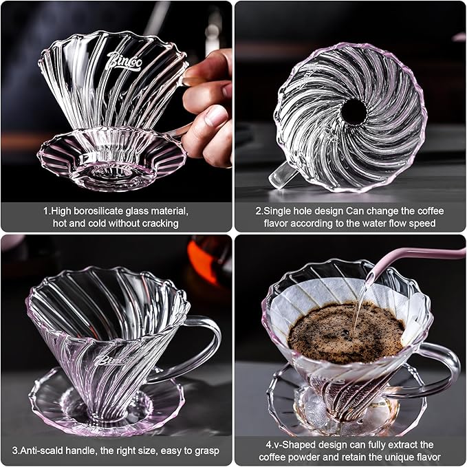 Bincoo Pour Over Coffee Maker Set with Dripper Size 01,Borosilicate Glass Coffee Server 400ML with Paper Filter,Pour Over Coffee Dripper Carafe for Home Cafe Restaurant Camping