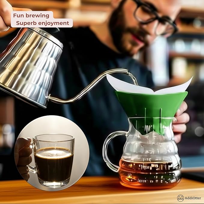 Pour-over Coffee Set Fit for 1-2 Cup Coffee Brewing at Home/Outdoors, Includes 1 Two-way Dripper & 80 Disposable Fabric Coffee Filters, Flip-and-use Dripper with Cone & Trapezoid Shape