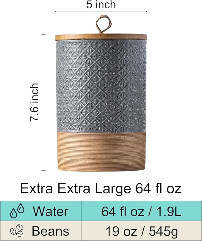 Large Food Storage Jar Coffee Container with Lids, Ceramic Coffee Canister for Sugar Spice Cookie Ground Coffee - Kitchen Pantry, Housewarming Weeding Gift - Gray & 64 fl.oz