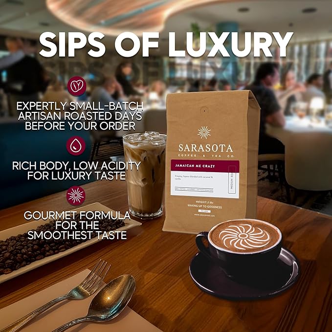 Sarasota Coffee Whole Bean Jamaican Me Crazy | Medium Roast Gourmet Flavored Coffee Beans | Low Acid, Mold Free, Specialty Grade Bulk Beans | 5lb (80 oz)