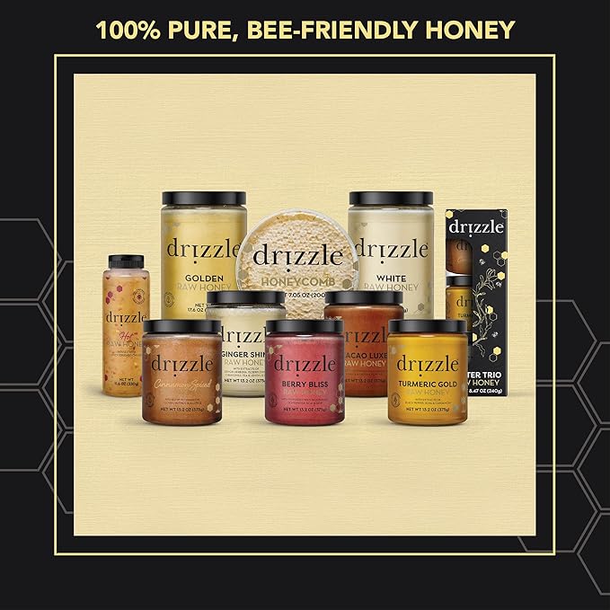 Drizzle Cinnamon Spiced Raw Honey - All Natural Pure Raw Honey with Organic Cinnamon, Unfiltered & Unheated, Use in Tea & Coffee, Sugar Substitute, Certified Kosher - 13.2 oz Jar (375 g)
