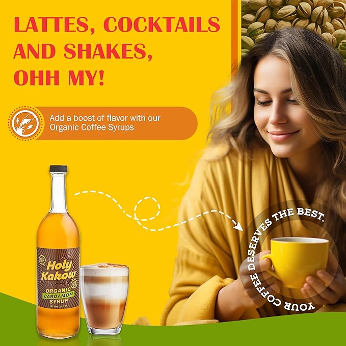 Holy Kakow Cafe Organic Pistachio Syrup - Pistachio Coffee Syrup, Organic Syrup for Coffee, Pistachio Syrup for Coffee, Add to Latte, Cocktail and Shake, Real Food Ingredients, Specific Flavor - 750ml