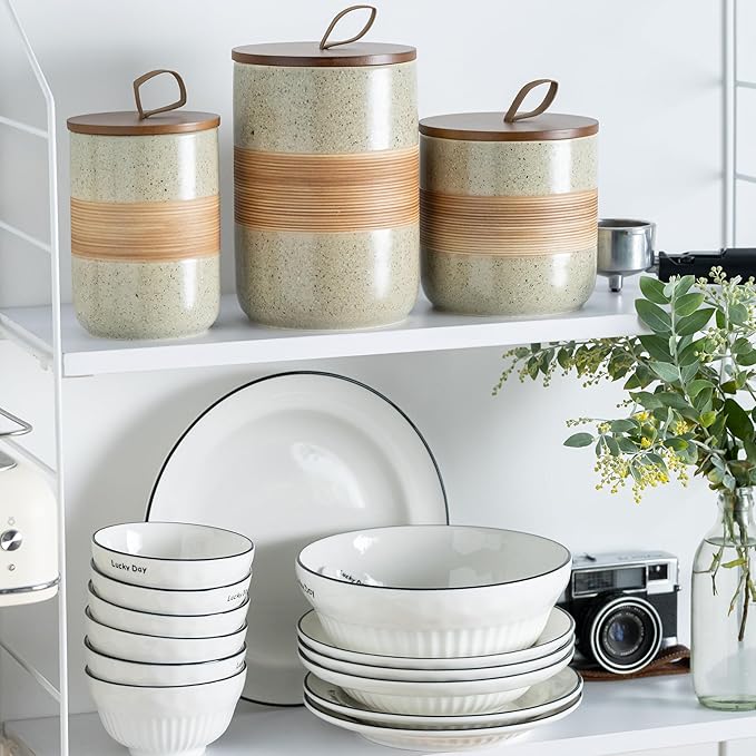 Spice Jars with Lid, Coffee Container Kitchen Food Storage Jars for Spice Sugar Tea Bag, Stackable Decorative Canisters for Countertop, 37 fl.oz