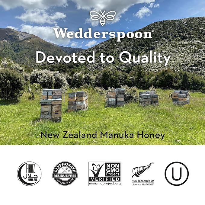 Wedderspoon Raw Premium Manuka Honey, 850+ MGO, 8.8 Oz, Unpasteurized New Zealand Honey, From Our Hives to Your Home