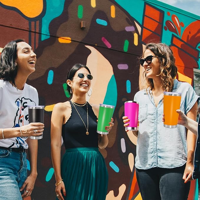 20 oz Tumbler Coffee Travel Tumblers Bulk with Lid Stainless Steel Double Wall Vacuum Insulated Mug Powder Coated Cups fit Car Cupholder for Hot and Cold - Green, 1Pack