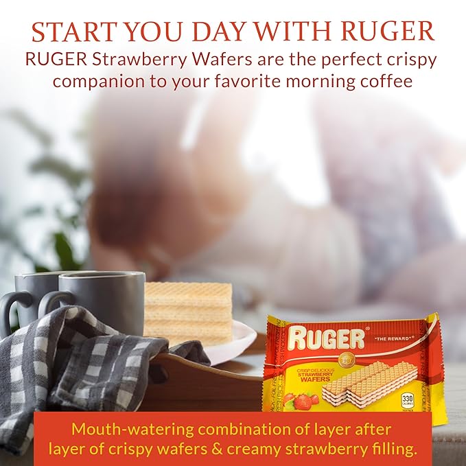 Ruger Wafers Austrian Strawberry Wafers, 2.125 Ounce (Pack of 12) - Delightfully Crisp and Creamy Strawberry Treats with Natural Ingredients and Extended Freshness, Ideal for Snacking, Desserts, and Anytime Enjoyment