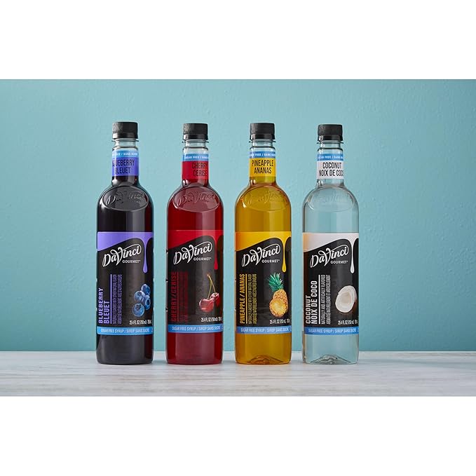 DaVinci Gourmet Sugar Free Syrup, Fruit Flavors Variety Pack - Blueberry, Cherry, Coconut, Pineapple, 25.4 Fl Oz (Pack of 4)