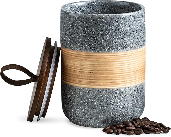 Airtight Coffee Storage Container Jar with Lid, Ceramic Kitchen Food Storage Jars for Spice Sugar Cookie, Coffee Bean Stackable Decorative Jars for Housewarming, Grey & 28 fl.oz