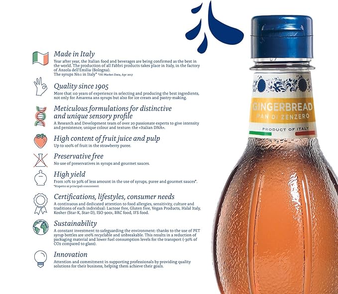 Fabbri Flavoring Syrup, Gingerbread, Made in Italy, 35 fl. oz