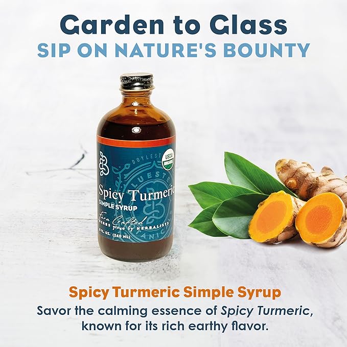 Bluestem Botanicals Organic Spicy Tumeric Simple Syrup, 8 oz, Cocktail and Mocktail Mixer for Drinks, Non-Alcoholic