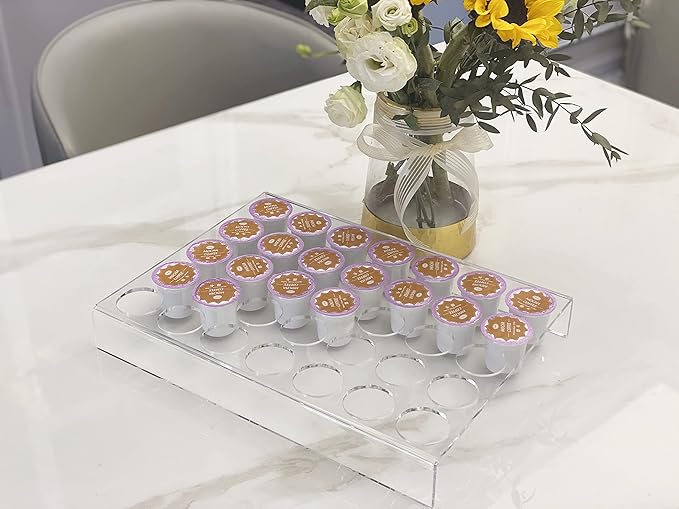 IEEK 2 Pack of 35 Slots Flat Countertop Coffee Pod Holder K Cup Organizer Tray Clear Acrylic Coffee Pod Organizer for Office and Kitchen Counter or Drawer Compatible With KCup Pods