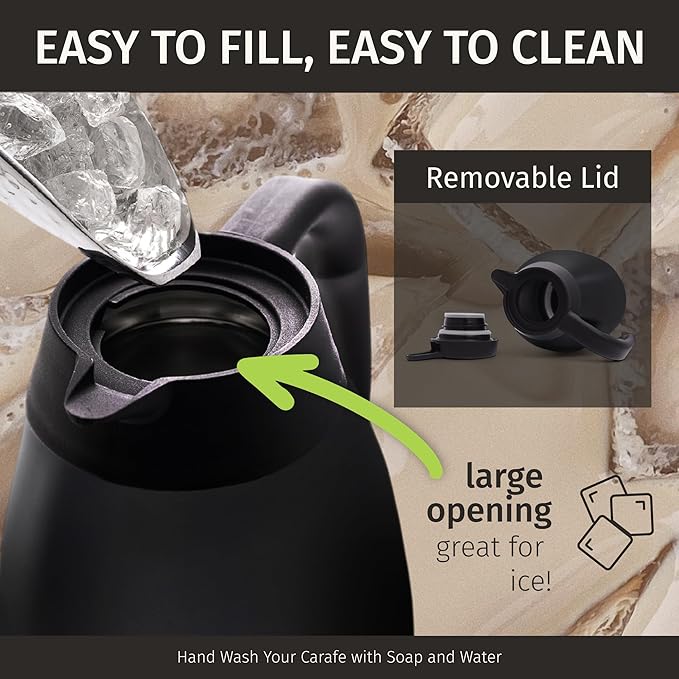 Thermal Coffee Carafe, 68 Oz - Sophisticated Black Stainless Steel, Durable & Easy to Pour, Keeps Drinks Perfectly Hot for 12 Hours & Chilled for 36 Hours, Ideal Coffee Urn for Home, Office, & Parties