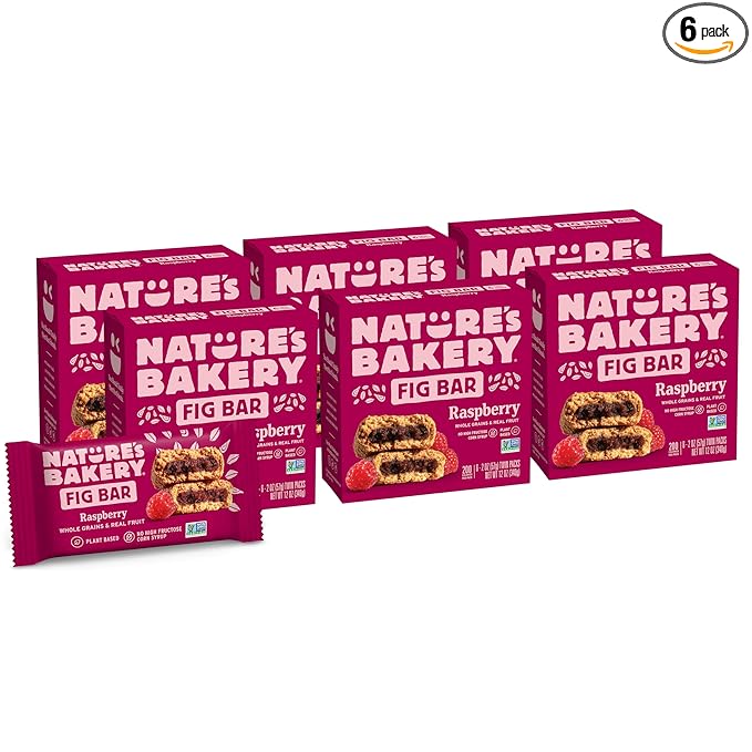 Nature’s Bakery Whole Wheat Fig Bars, Raspberry, Real Fruit, Vegan, Non-GMO, Snack bar, 6 Count (Pack of 6)