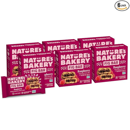 Nature’s Bakery Whole Wheat Fig Bars, Raspberry, Real Fruit, Vegan, Non-GMO, Snack bar, 6 Count (Pack of 6)