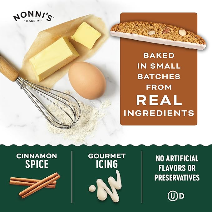 Nonni's Gingerbread Biscotti Holiday Cookies - 2 Boxes Gingerbread Cookies - Gingerbread Christmas Cookies w/Almonds & White Icing - Biscotti Individually Wrapped Cookies - Italian Cookies - 6.88 oz