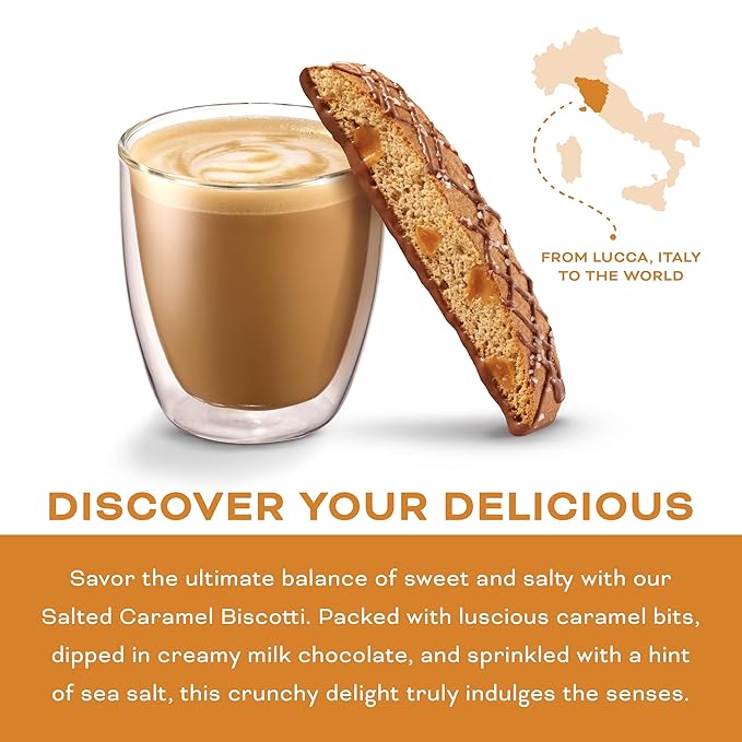 Nonni's Salted Caramel Milk Chocolate Biscotti Cookies — Individually Wrapped Italian Coffee Snack, Crunchy Twice-Baked, 90 Cal Each, 21 oz Carton, 4 Pack