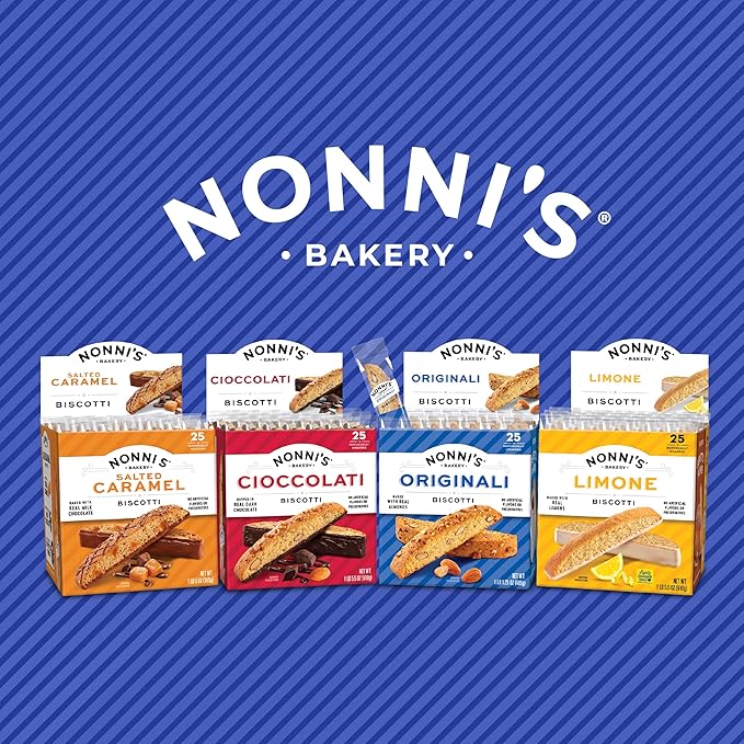 Nonni's Originali Classic Almond Biscotti Cookies – Individually Wrapped Italian Coffee Snack, Crunchy Twice-Baked, 80 Cal Each, 17.25 oz Carton, 4 Pack