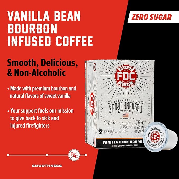 Fire Department Coffee - Vanilla Bourbon Coffee K Cups - Gives Back to Firefighters - Premium Bourbon Infused Pods - Non-Alcoholic - Roasted in the USA - Veteran Owned - 24 Single Pods