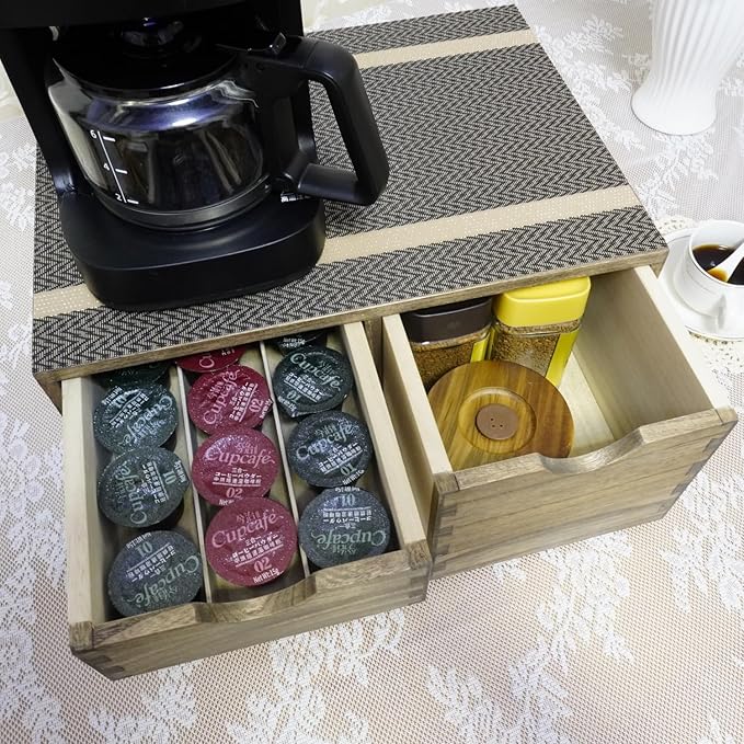 Coffee Pods Storage Drawer Holder for Capsules - Multi Functional Desk Organizer Drawers For K cups Coffee Maker Brew - Kitchen Mini Wooden Box Chest Sideboard Counter Organization CF2D3C Dark