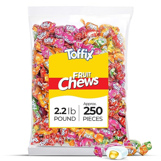 Toffix Fruit Chews, Center Filled Soft Fruit Chews Candy Individually Wrapped Snacks, Orange, Strawberry, Pineapple, Watermelon & Apple, Fruity Flavored Chewy Candies, 2.2 Pound Bulk Bag, Pack of 1