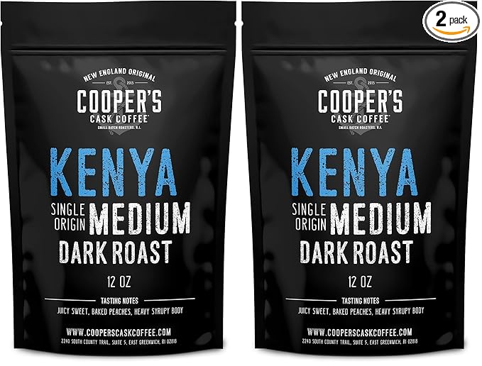 Kenya AA Medium Dark Roast Coffee Beans, Single Origin Whole Bean Coffee, Full Bodied Gourmet Coffee - 12 oz Bag (Pack of 2)